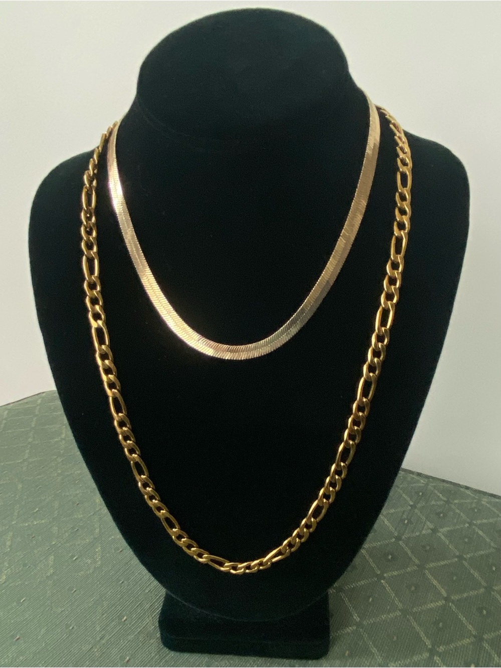 Set of 2 Gold-Tone Necklaces - Herringbone and Curb Chain